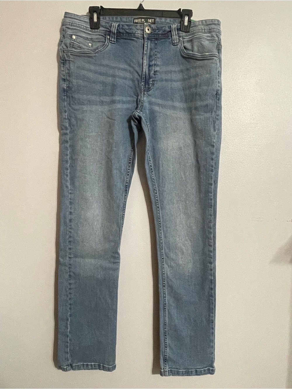 Free Planet Men’s Light Wash Slim Straight Jeans 34x32